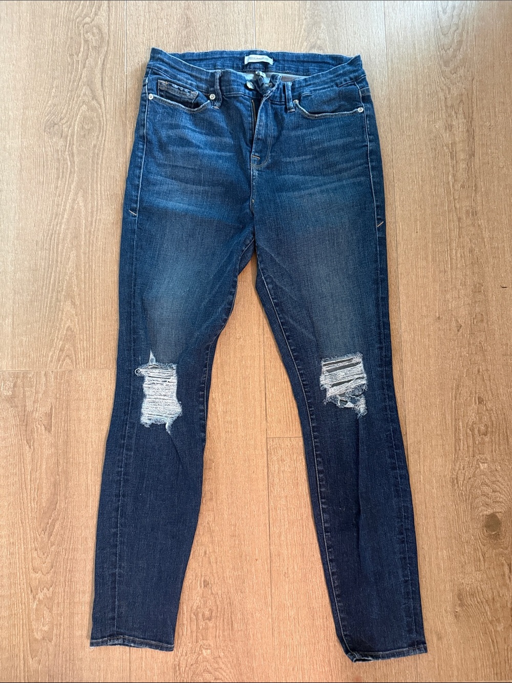 Good American Good Legs Dark Blue Ripped Skinny Jeans